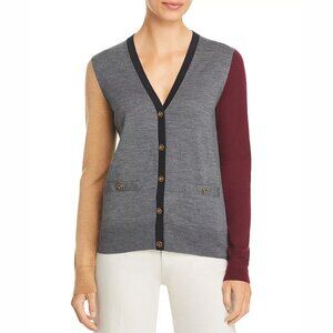Tory Burch Madeline Color Block Merino Wool Cardigan Size M